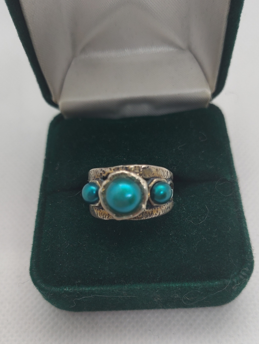 PAZ  Israel Triple Genuine Blue Pearl Sterling Silver Ring Handmade Size 6.5 - Picture 2 of 4